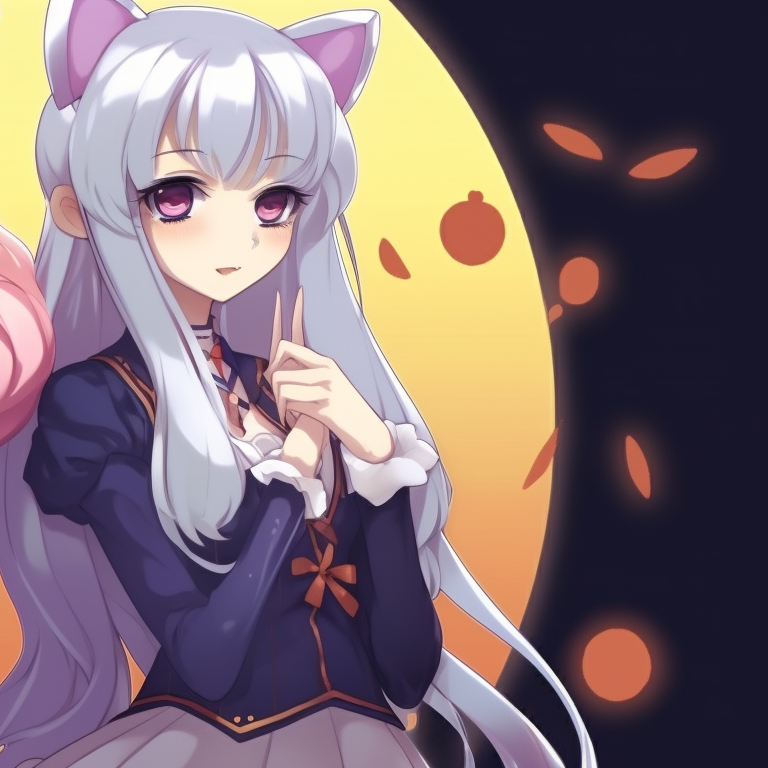 Two characters, festive costumes and slight creasing on the edges, posing under halloween decorations. sailor moon matching pfp halloween theme ideas pfp for discord.