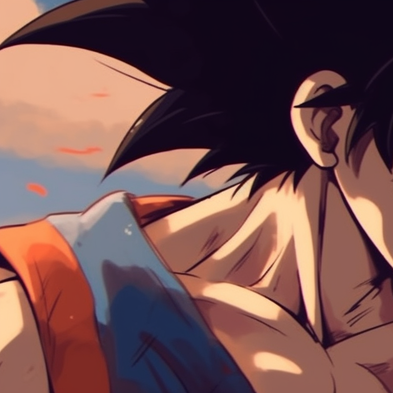 Goku gazing at Chichi, intense expressions and contrasting cool and warm tones. goku and chichi love moments pfp for discord.