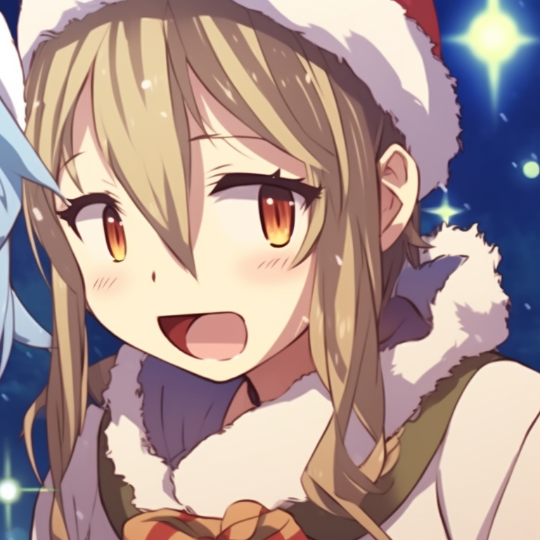 Two characters, candy cane motifs on clothing, red and white colors dominating, laughing together. matching christmas meme pfp ideas pfp for discord.