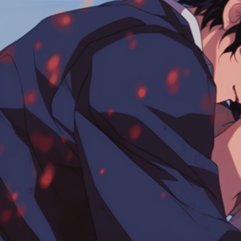 Two characters standing close under cherry blossom trees, detailed flora and soft pink hues. heartfelt matching pfp gif pfp for discord.