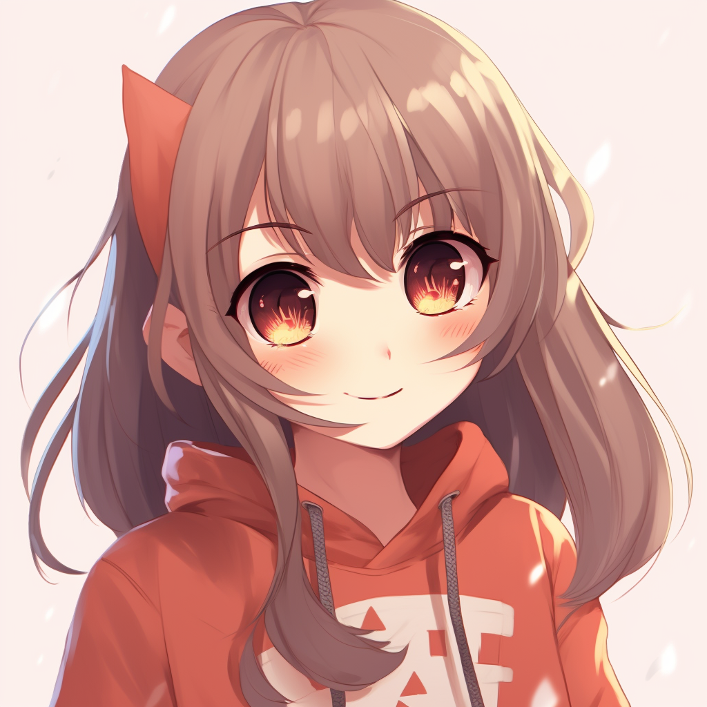 Anime girl with twinkling eyes, utilization of warm colors and light reflections. cute pfp anime for all