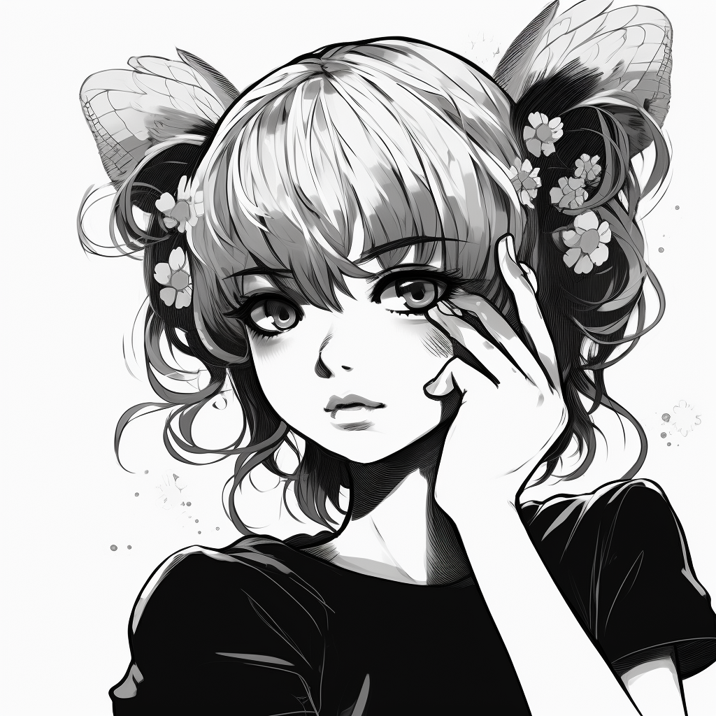 Bold shounen character profile in grayscale, emphasizes dynamic hair and stern expression. adorable anime profile picture in black and white