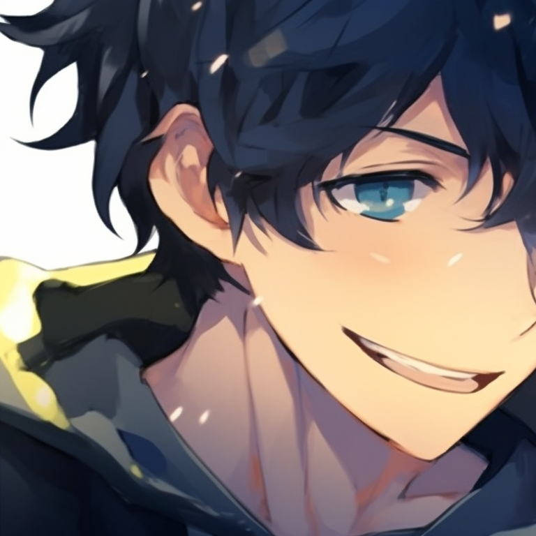 Two characters smiling at each other, soft lighting and harmonious color palette. blue lock matching pfp - animated series pfp for discord.