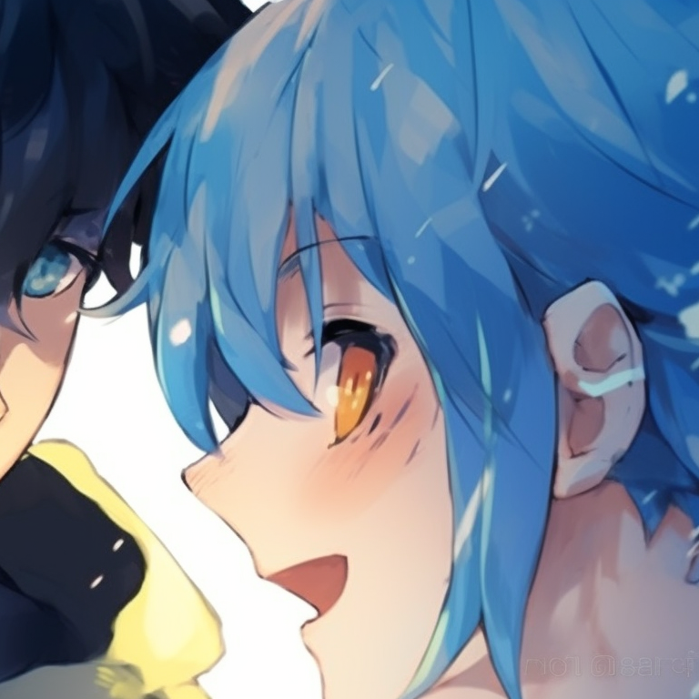 Two characters smiling at each other, soft lighting and harmonious color palette. blue lock matching pfp - animated series pfp for discord.