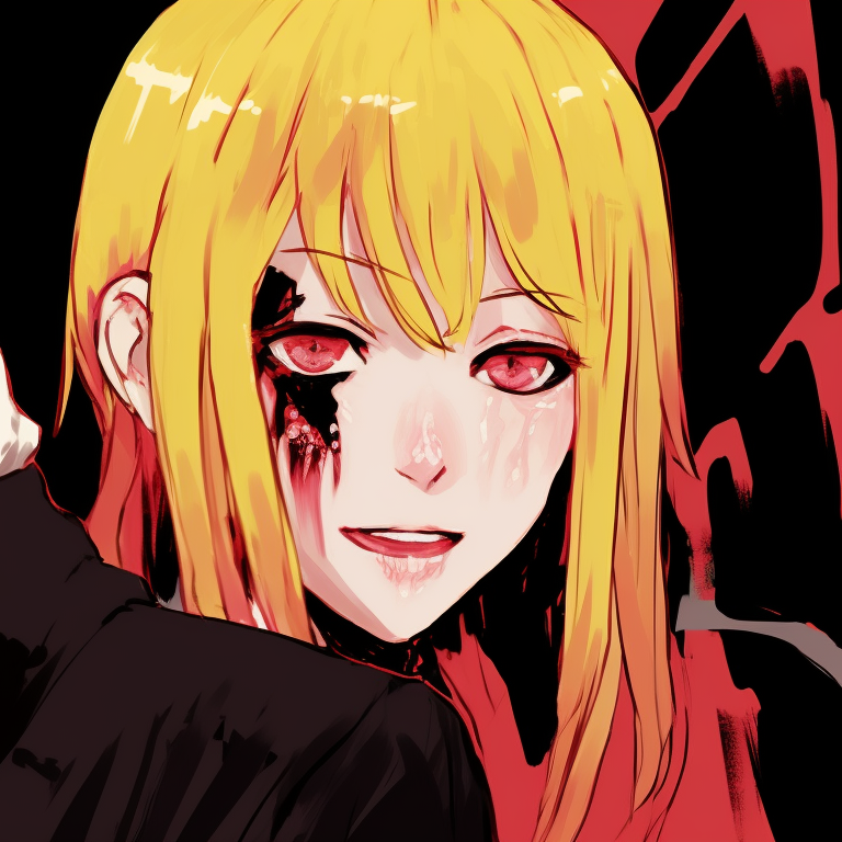 Two characters sinking into the abyss, dark palette with eerie lighting. chainsaw man coordinated pfp pfp for discord.