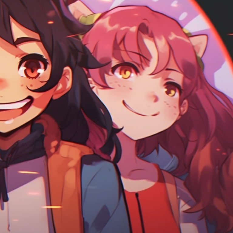 Close-up of four characters, bold outlines and distinctive hairstyles, laughing heartily. funny matching pfp for 4 friends pfp for discord.