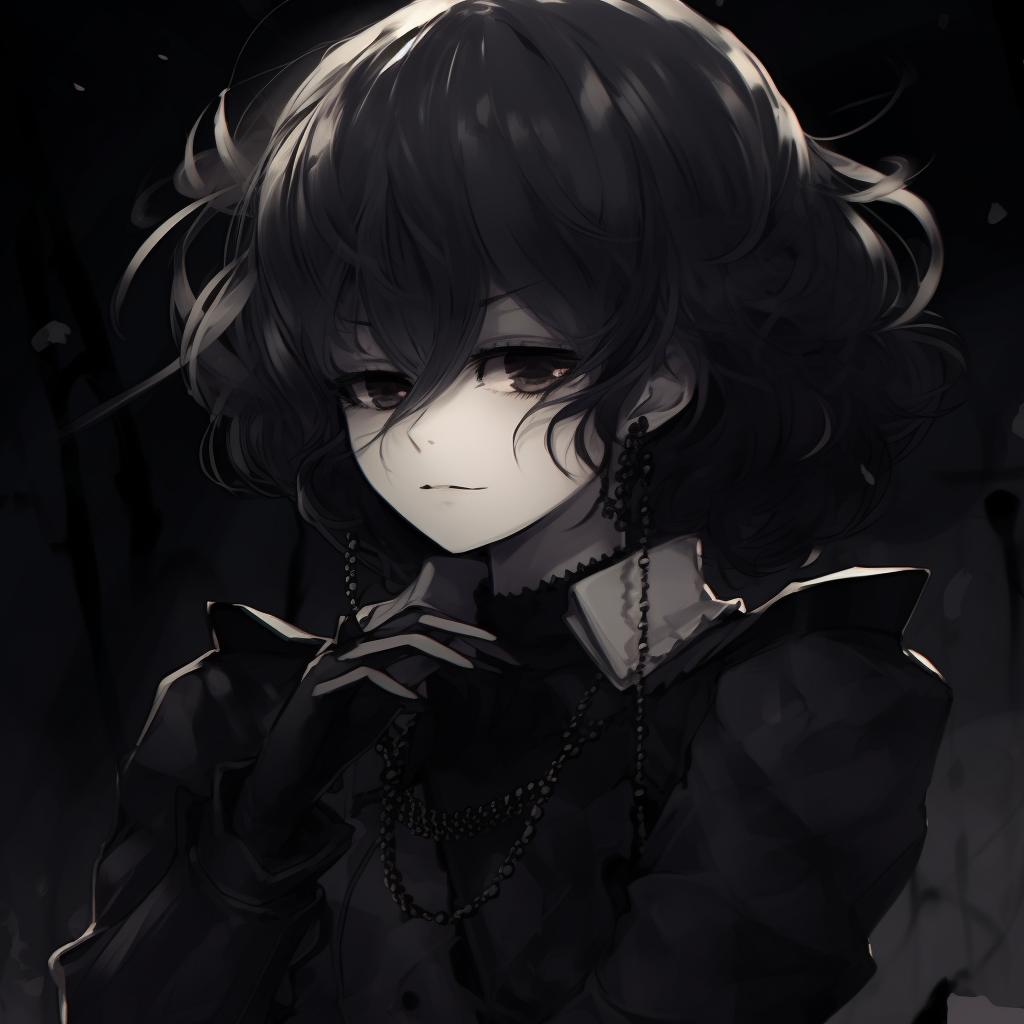Highly stylistic anime PFP with a goth Lolita in moonlit scenery, use of cool contrasting colors. cute anime pfp dark pfp for discord.