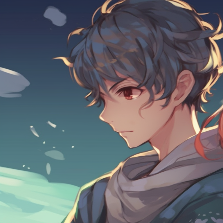 Two characters by a tranquil sea, cool colors and detailed faces, evoking calm discord matching pfp for friends pfp for discord.
