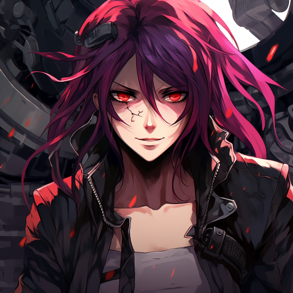 A badass mechanic anime girl portrayed in saturated colors, with careful detailing on her hair. aesthetic badass anime pfp