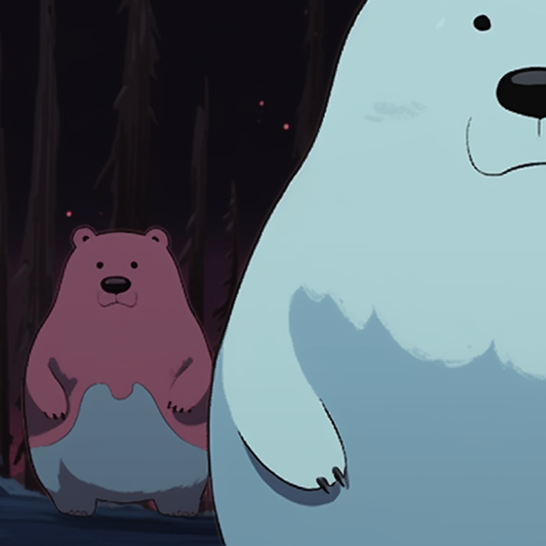 Panda and Grizzly at a Halloween party, diverse background characters and lively ambiance. cute we bare bears matching halloween pfp ideas pfp for discord.