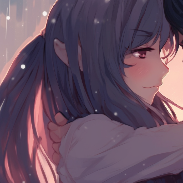 Two characters under a blooming sakura tree, detailed petals floating, soft pastel color scheme romantic matching anime pfp pfp for discord.