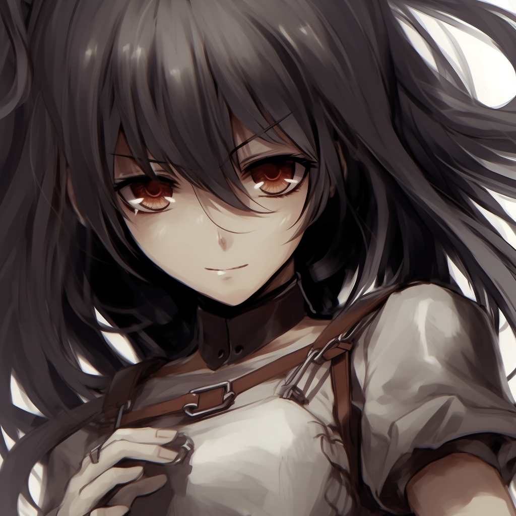 Mikasa from Attack on Titan in a combat pose, sharp outlines and contrasting colors. popular girl anime pfp