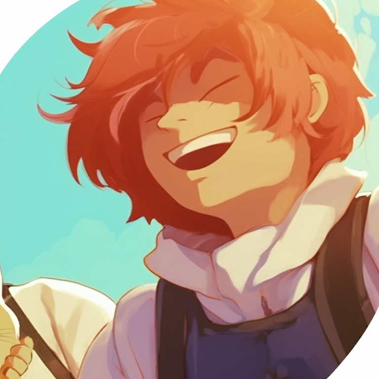 Two characters, one tripping over, the other laughing, detailed background. pfp for friends with humor pfp for discord.