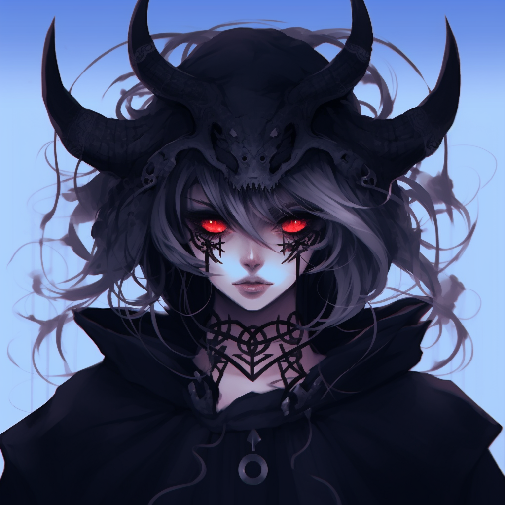 Profile shot of an anime demoness, cool color palette with high contrast. girls' demonic anime pfp pfp for discord.