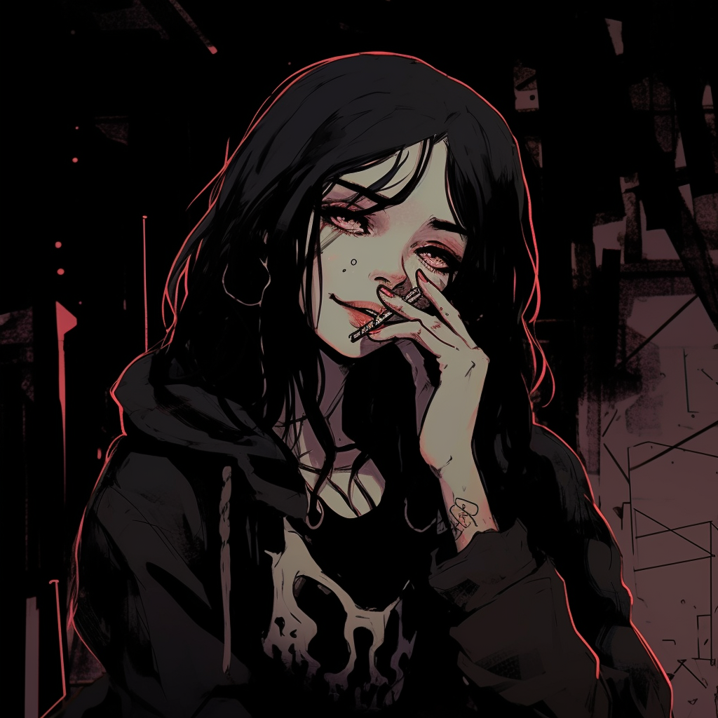 Anime character enveloped in grunge theme, focusing on desaturated colors and grungy textures. trends in grunge aesthetic pfp pfp for discord.