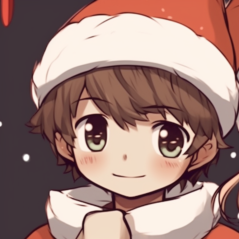 Two characters looking at each other, soft shading and muted colors. matching cute christmas pfp aesthetic themes pfp for discord.