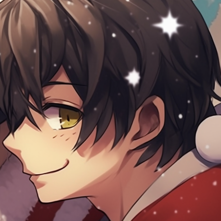 Two anime boys with matching presents, pastel colors, sparkles and soft lines. top matching christmas anime boy pfp pfp for discord.