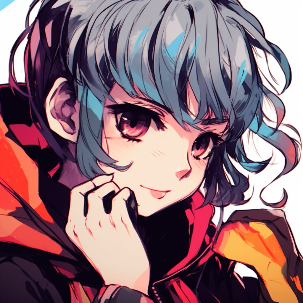 Intricate detailing on an anime character's hair, with vibrant colors and patterns. aesthetic anime pfp manga