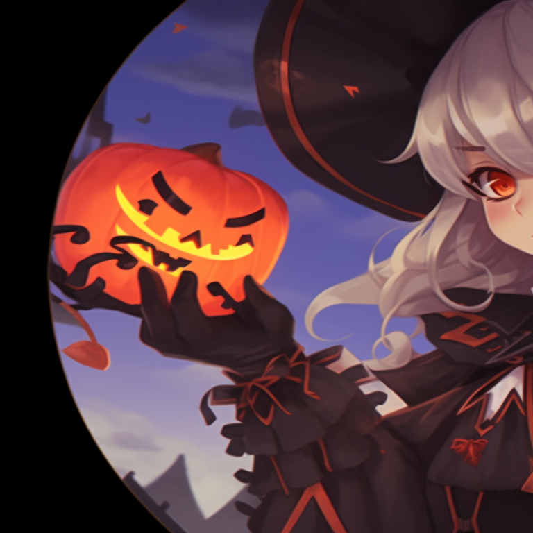 Two characters sharing a bewitching gaze, warm, lantern-lit setting genshin inspired halloween matching pfp pfp for discord.