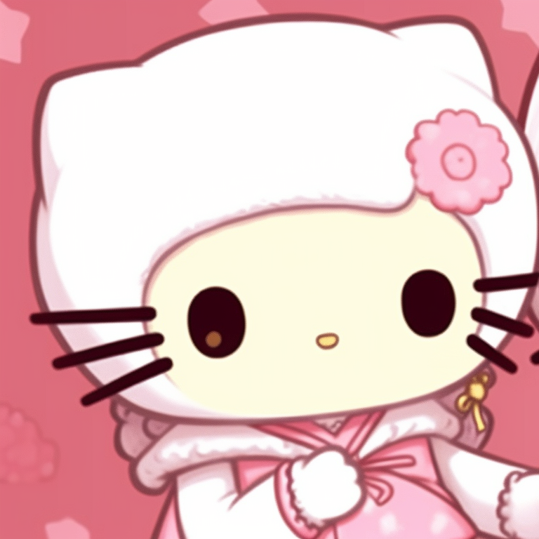 Two Hello Kitty characters amidst cherry blossoms, soft and lovely colors with natural elements. aesthetic hello kitty pfp matching pfp for discord.