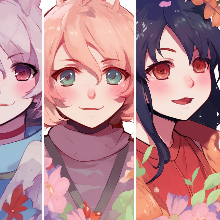 Four characters under a starry night, blue tones and hopeful expressions. creative matching pfp for 4 friends pfp for discord.