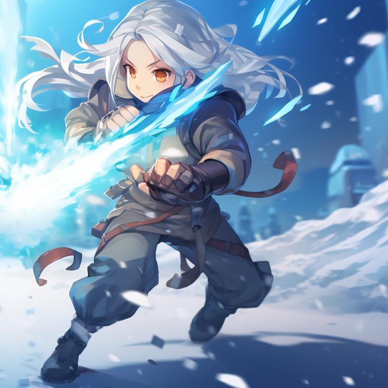 Two characters with snowflakes, frosty textures and icy colors, hands clasped. creative matching christmas tiktok pfp pfp for discord.