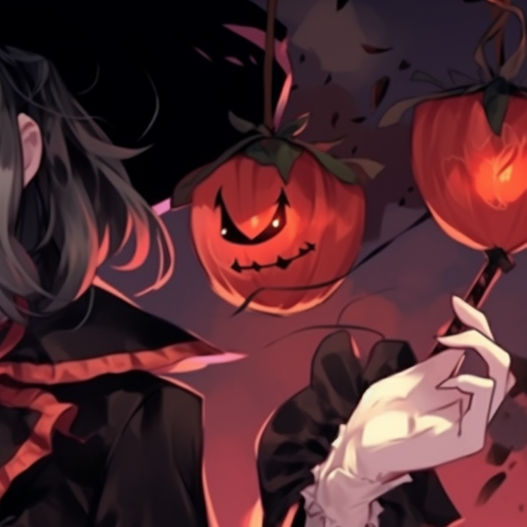 Two characters in matching spectral costumes, minimalist style and contrasting colors. anime matching pfp aesthetic halloween theme pfp for discord.