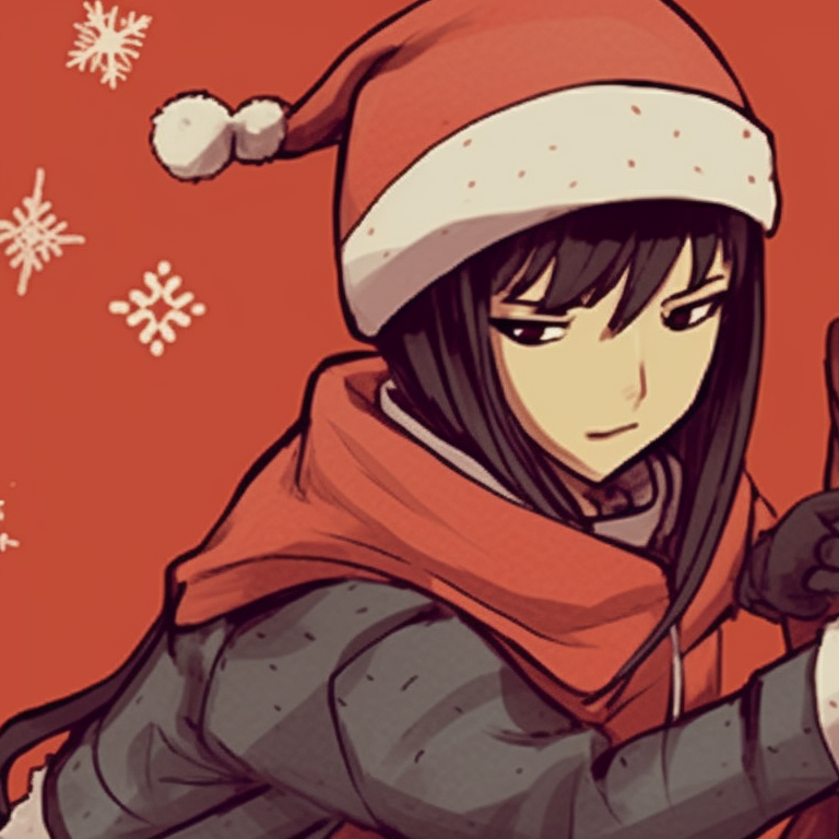 Two Naruto characters in mid-air battle, art style features dynamic movement and Christmas elements. naruto themed matching christmas profile pictures pfp for discord.