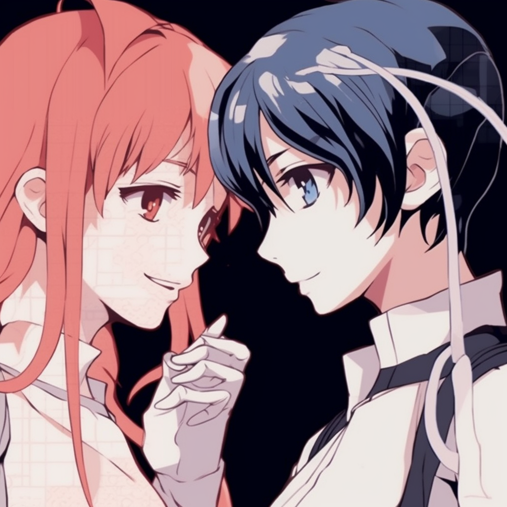 Shinji Ikari and Rei Ayanami side by side, simple lines and minimal colors. classic anime matching pfp for best friends