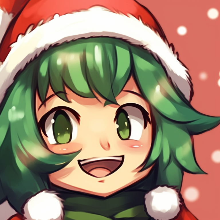 Two characters dressed as elves, bright colors with a comic style, creating a whimsical mood. my hero academia christmas pfps for monica pfp for discord.