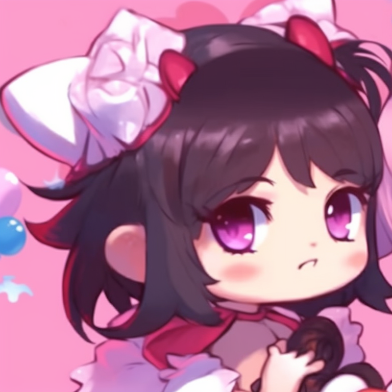 Two characters enjoying a tea party, warm colors, and intricate details on their tea sets. hello kitty girl theme matching pfp pfp for discord.