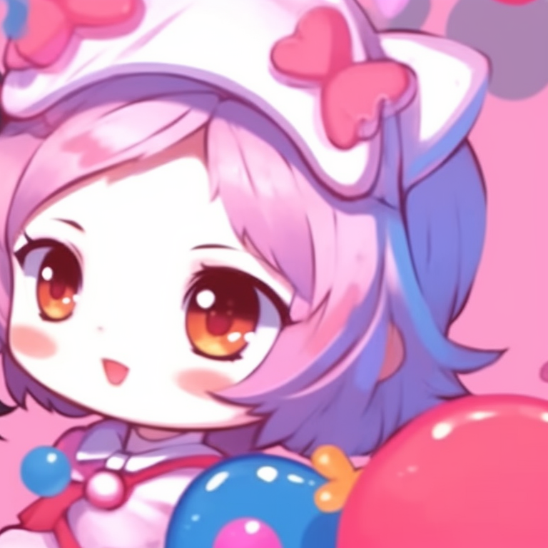 Two characters enjoying a tea party, warm colors, and intricate details on their tea sets. hello kitty girl theme matching pfp pfp for discord.