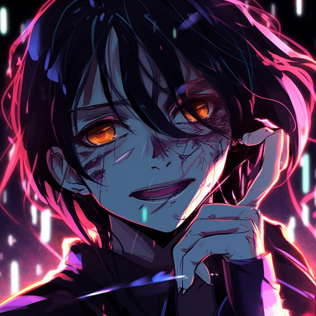 Anime girl with shimmering outlines, displaying the neon aesthetics of the anime style. crazy anime pfp girl depiction pfp for discord.
