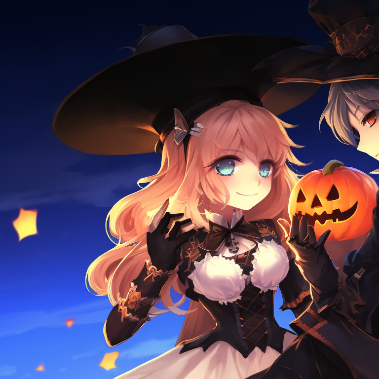 Two characters displaying contrasting expressions of anticipation and fear, bathed under the pale light of a large full moon, rendering a spooky yet adventurous mood. genshin impact halloween theme cosplay pfp for discord.