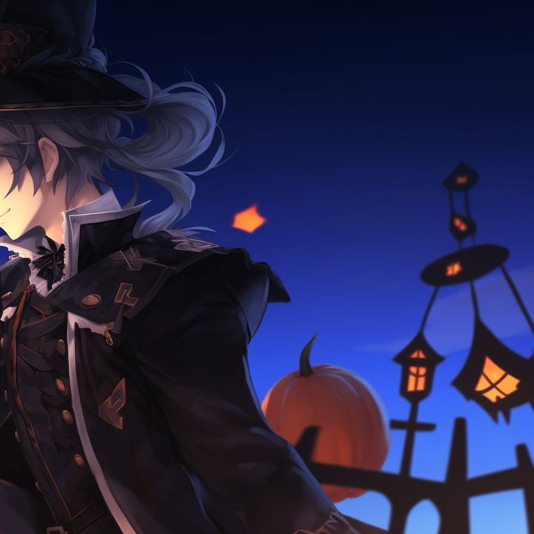 Two characters displaying contrasting expressions of anticipation and fear, bathed under the pale light of a large full moon, rendering a spooky yet adventurous mood. genshin impact halloween theme cosplay pfp for discord.