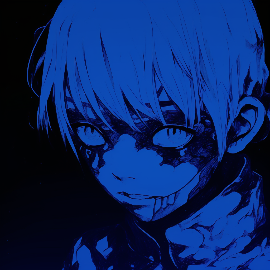 Kaneki Ken from Tokyo Ghoul rendered in monochrome blue, focusing on his ghoul mask. aesthetic blue anime pfp