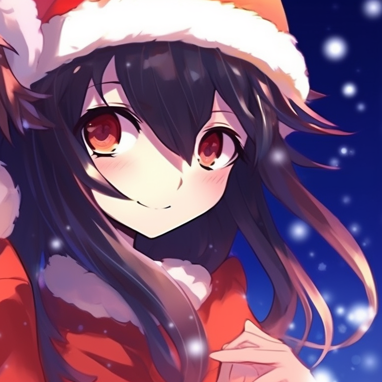 Two characters holding each other, snowfall setting and soft color palette. holiday themed matching christmas pfp for discord pfp for discord.