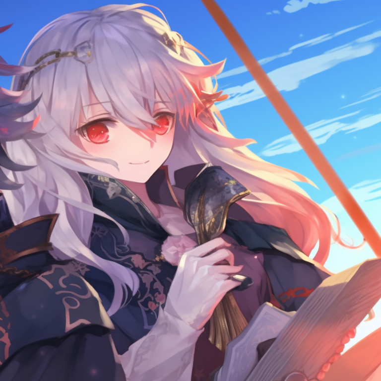 Two characters, celestial background and shiny details, looking towards the sky. trendy genshin matching pfp themes pfp for discord.