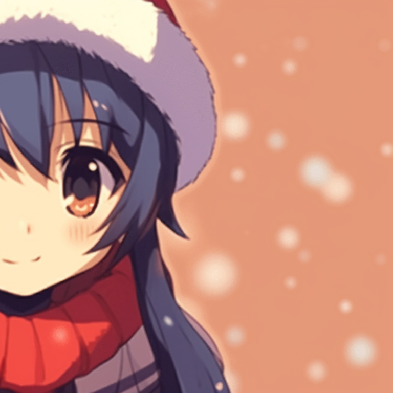 Two characters, bundled up in cozy winter clothes, looking warmly at each other. matching cute christmas pfp gif - couples edition pfp for discord.