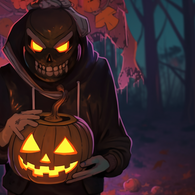 Joyce Byers and Hopper, holding matching Jack-o-Lanterns, with a dark and spooky background. stranger things matching pfp featuring halloween theme concept pfp for discord.