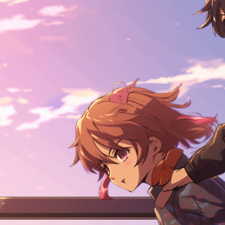 Two characters with harmonizing color palettes, the neutral background emphasizing their togetherness. matching pfp gifs for best friends pfp for discord.