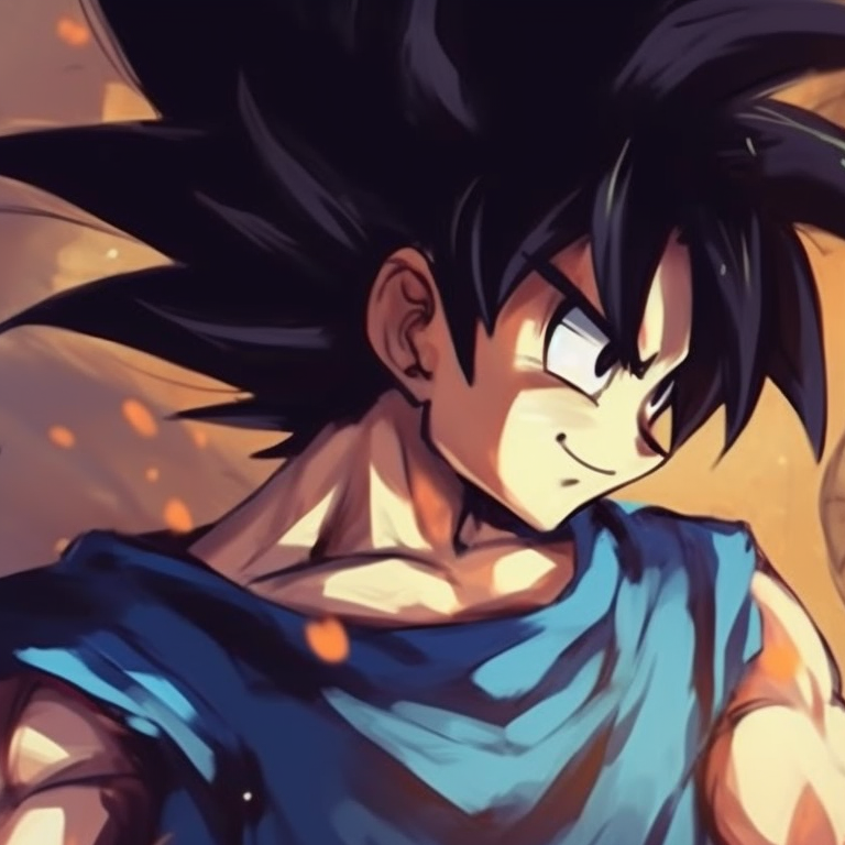 Goku and Chichi in front of a burst of energy, art style characterized by vivid colors and dynamic lines. goku vs chichi battles pfp for discord.
