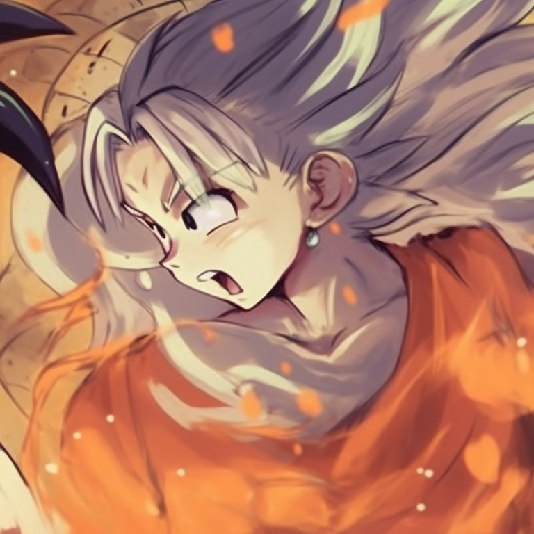 Goku and Chichi in front of a burst of energy, art style characterized by vivid colors and dynamic lines. goku vs chichi battles pfp for discord.