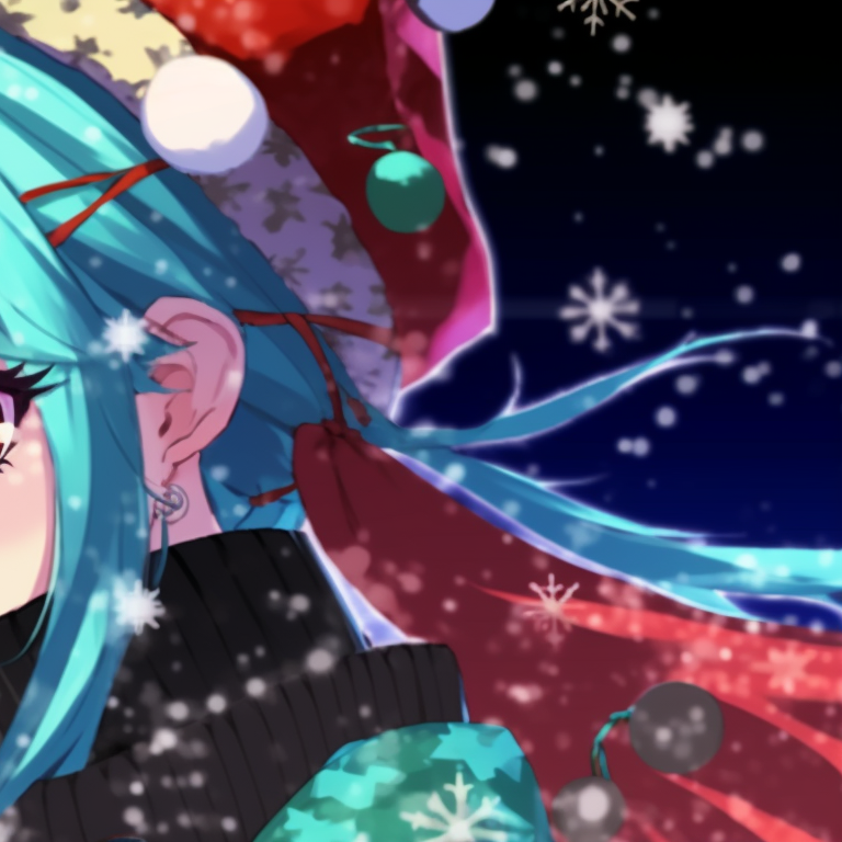 Two characters under falling snow, cool colors and fluid lines. animated matching hatsune miku christmas pfp options pfp for discord.