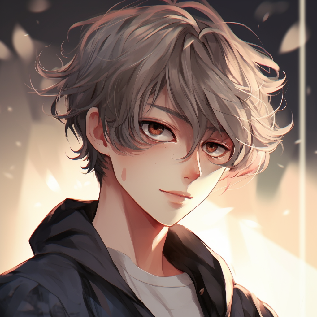 Calm anime boy avatar with a serene gaze, cool tones and detailed shading. cute anime guys pfp pfp for discord.