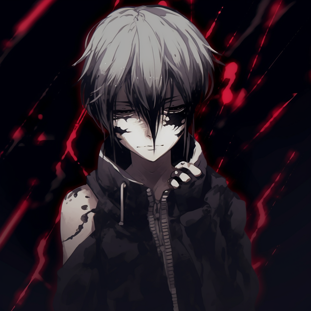 Kaneki in a cage with grunge style details, emphasizing the rough, raw and worn-out elements. unique anime grunge aesthetics