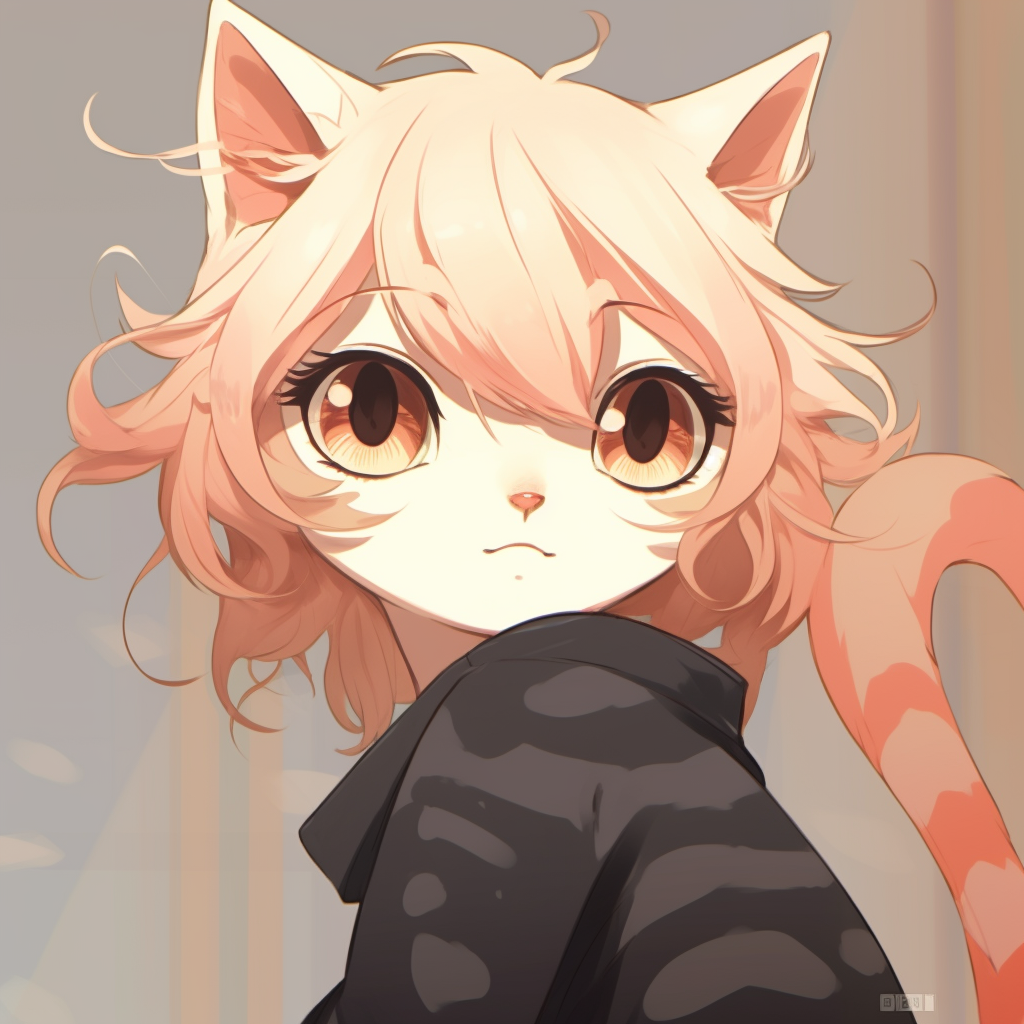 Anime cat girl with rosy cheeks, high contrast and soft lines. perfect anime cat girl pfp