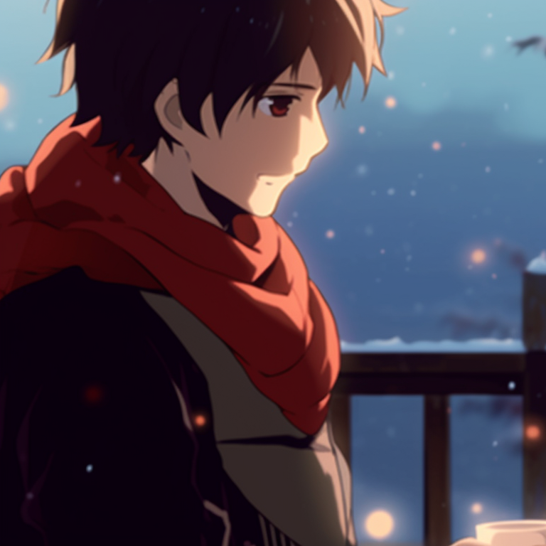 Two characters under a mistletoe, blush on faces and eye contact, highlighted against a festive interior backdrop. perfect matching gif christmas pfp pfp for discord.