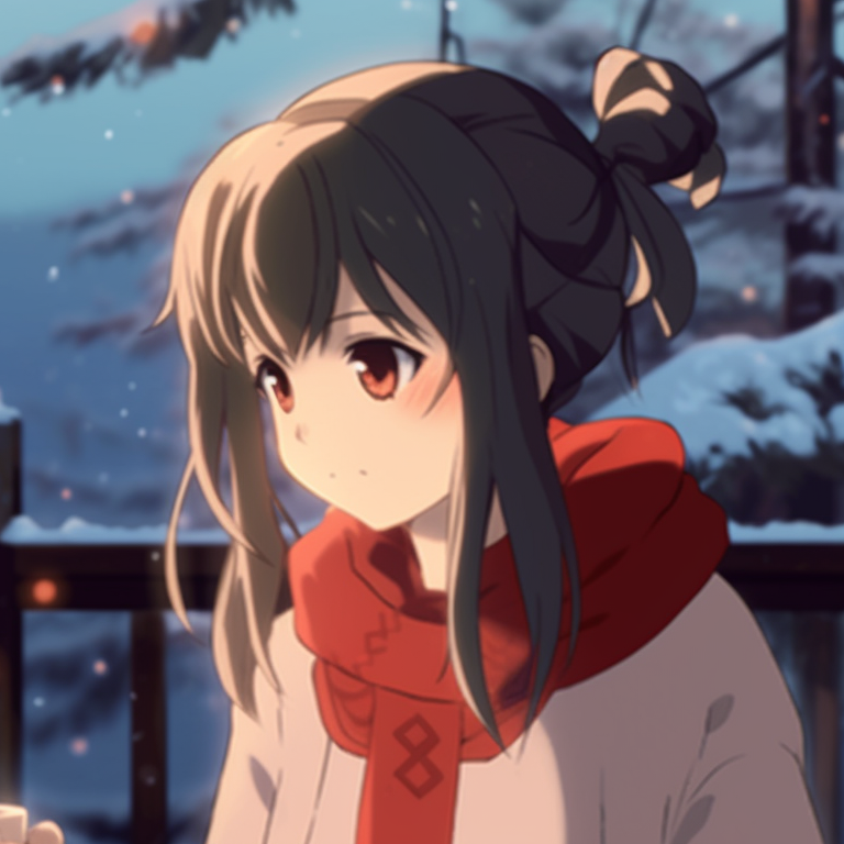 Two characters under a mistletoe, blush on faces and eye contact, highlighted against a festive interior backdrop. perfect matching gif christmas pfp pfp for discord.