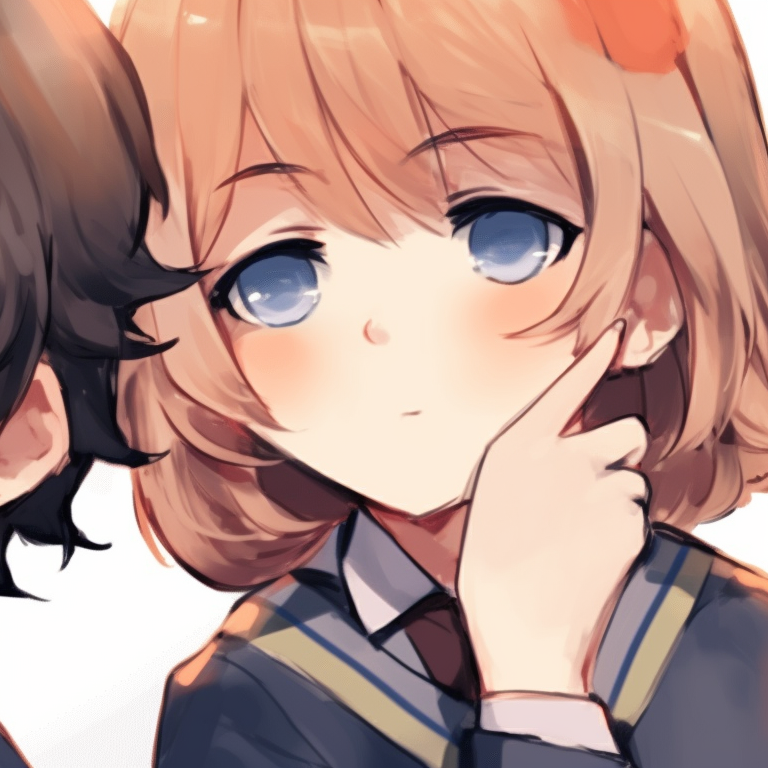 Four characters, lively with vibrant colors against a dreamy sunset backdrop. anime pfp matching for group chat pfp for discord.